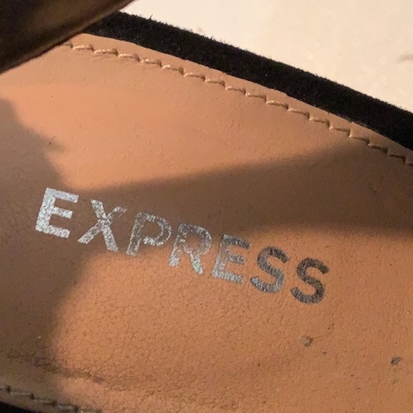 Express Black Faux Suede Wedge Heel Open Toe Fringe Boho Shoe Bootie Sz 9 - Picture 11 of 12